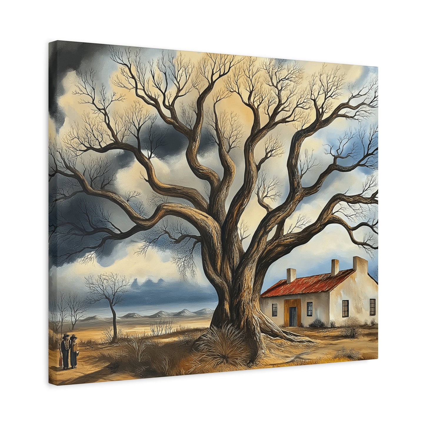 Rustic Landscape Wall Art - Clovis Tree and House Canvas Print