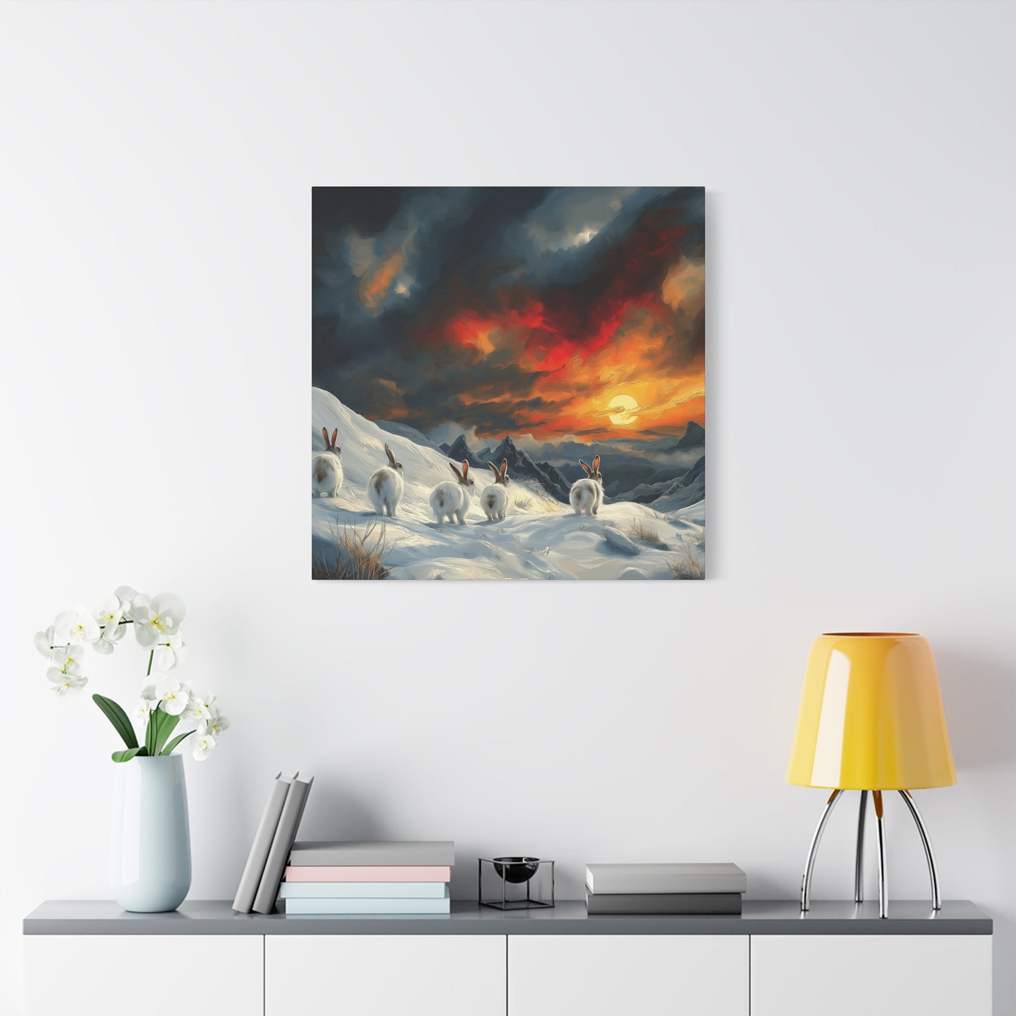 Serene Bunny Landscape Canvas Art - Scenic Home Décor for Animal Lovers