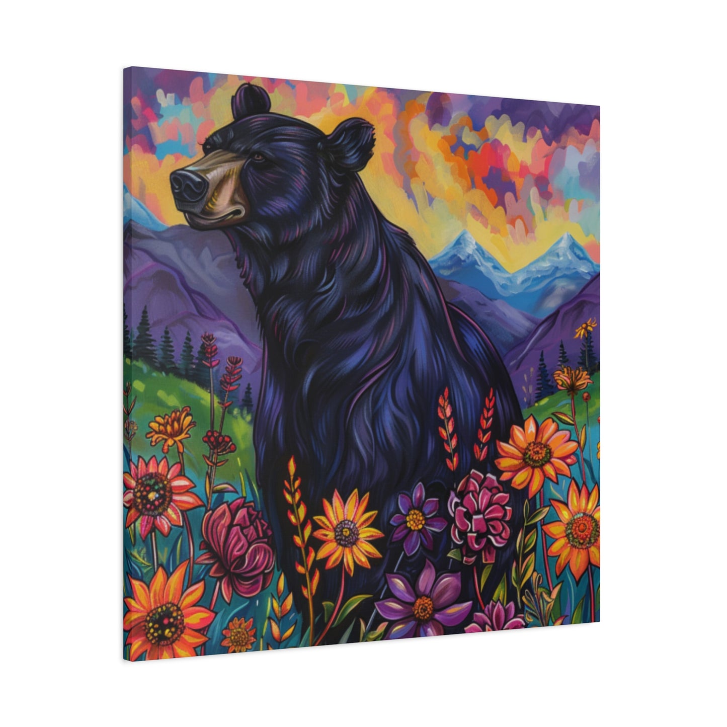 Canvas Wall Art Black Bear Purple Mountains
