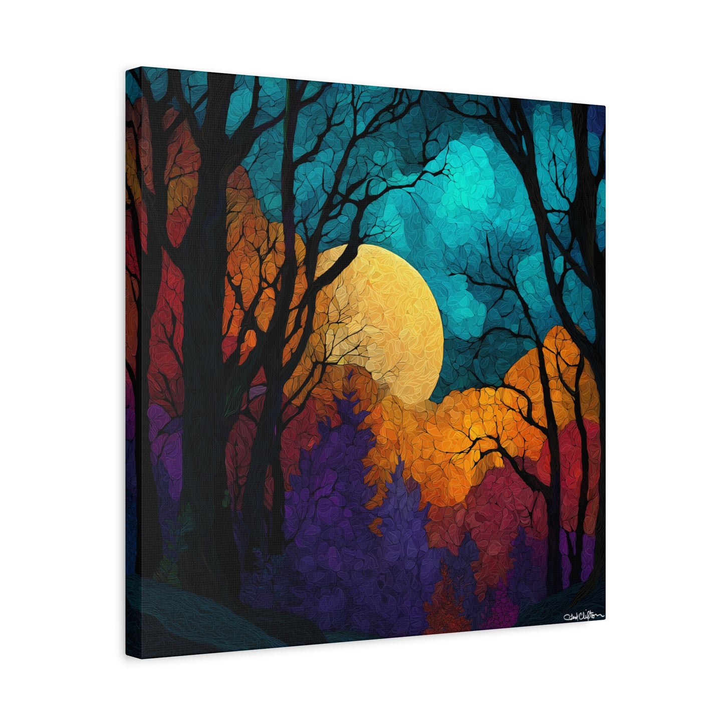 Autumn Moonlit Forest Canvas Print — Matte Stretched Wall Art