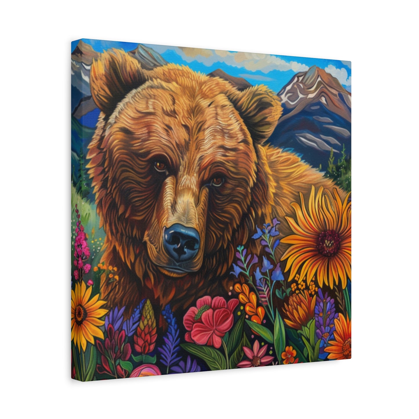 Canvas Print - Brown Bear with Wildflowers
