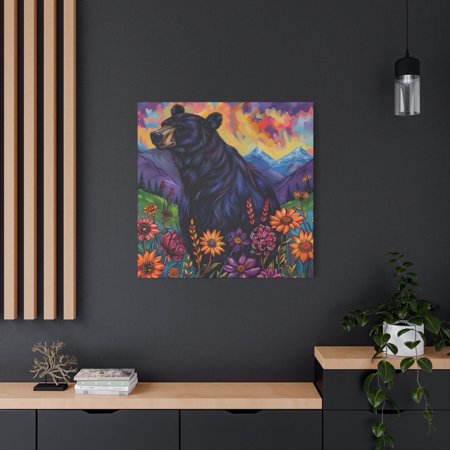 Canvas Wall Art Black Bear Purple Mountains