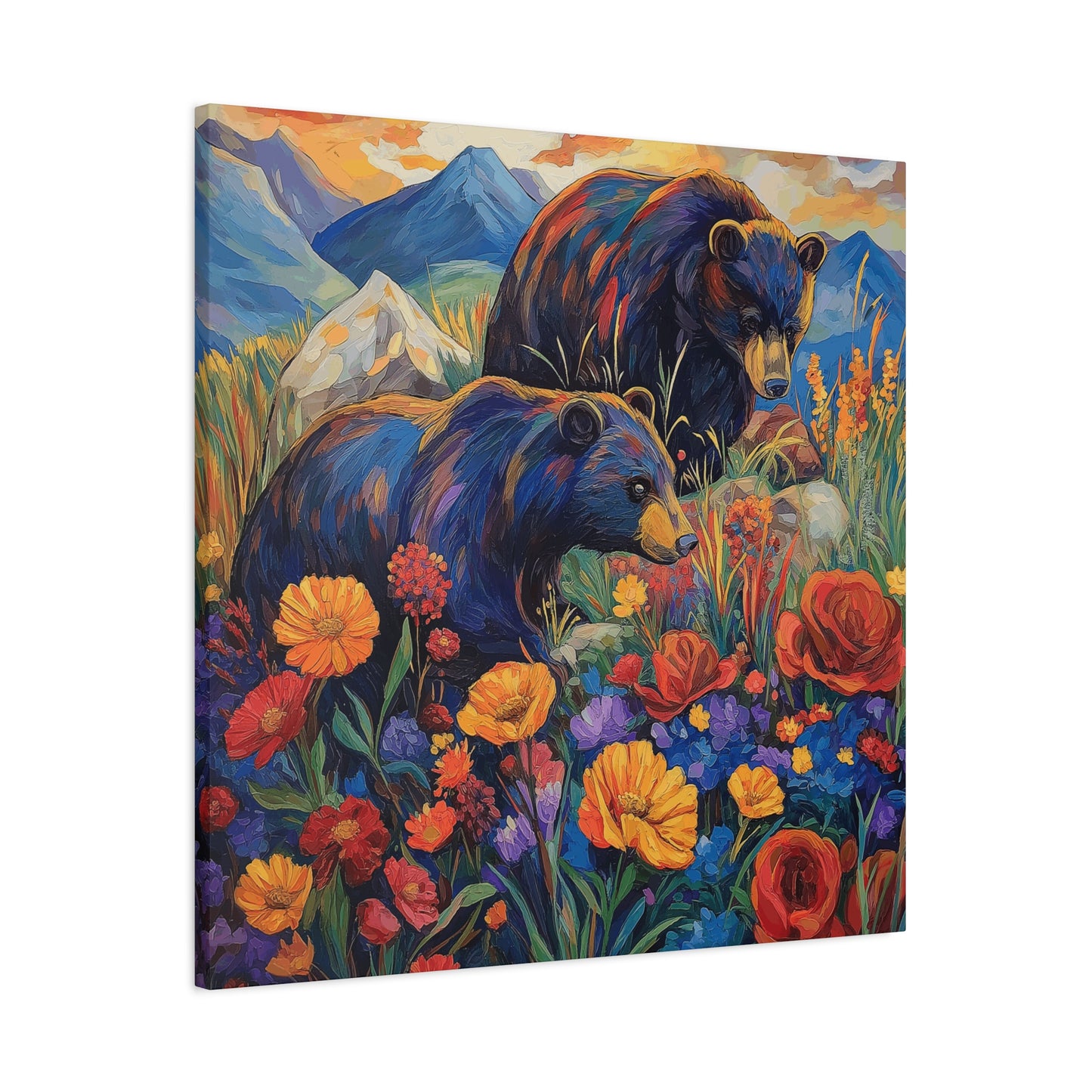 Bear & Floral Matte Canvas Art -