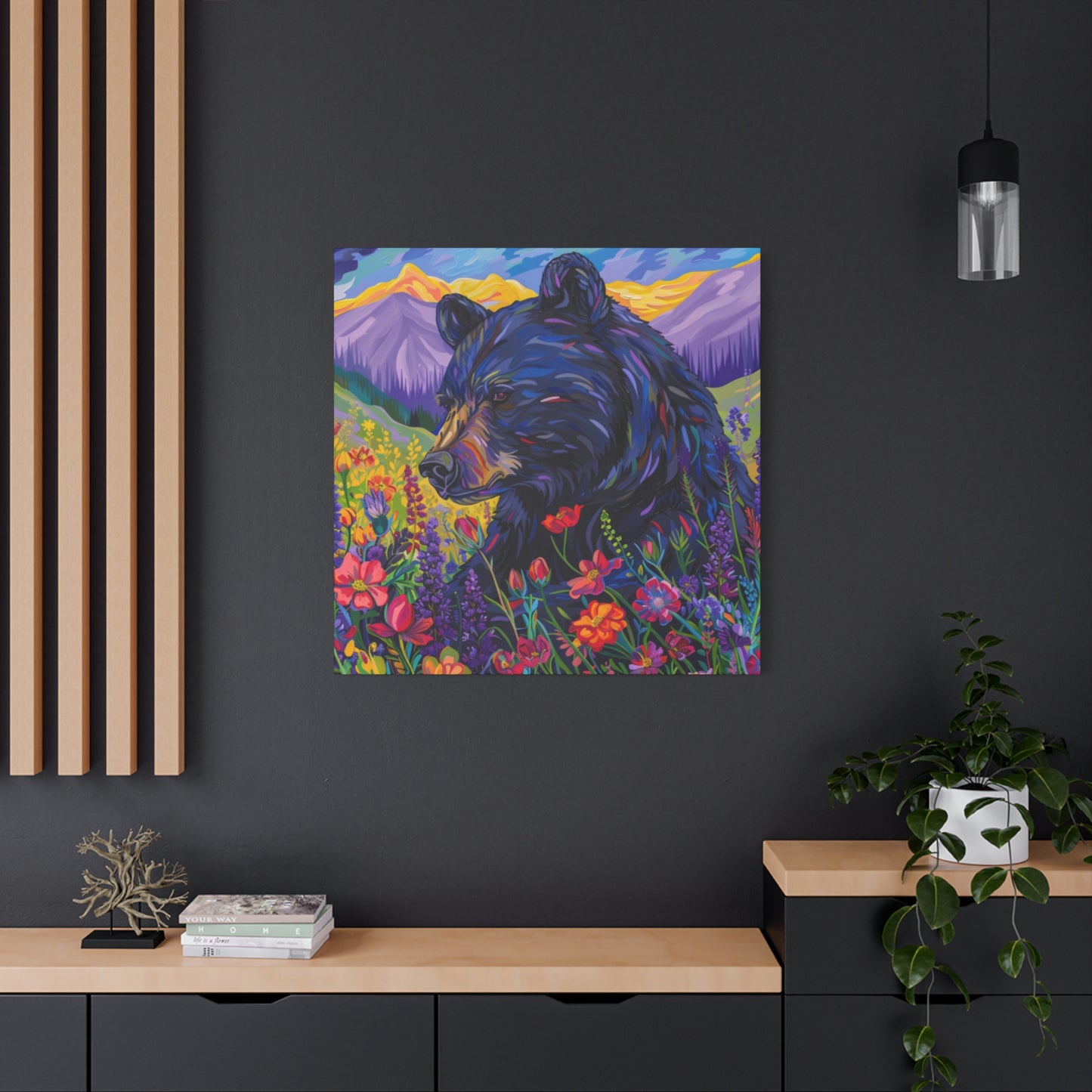 Vibrant Black Bear Canvas Wall Art