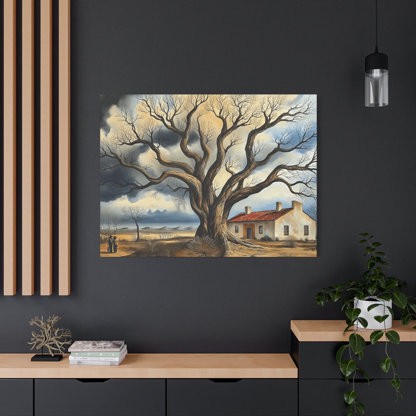 Rustic Landscape Wall Art - Clovis Tree and House Canvas Print