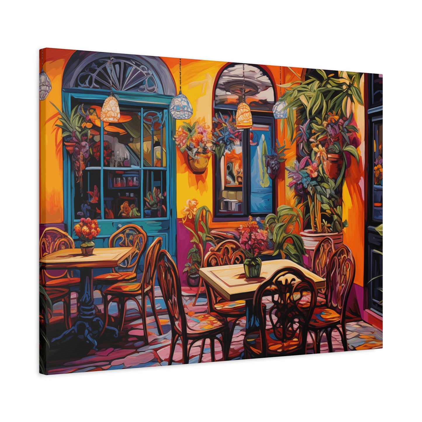 Vibrant Café Scene Matte Canvas Print - Colorful Wall Art Decor