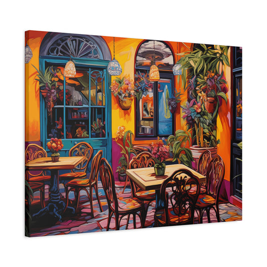 Vibrant Café Scene Matte Canvas Print - Colorful Wall Art Decor