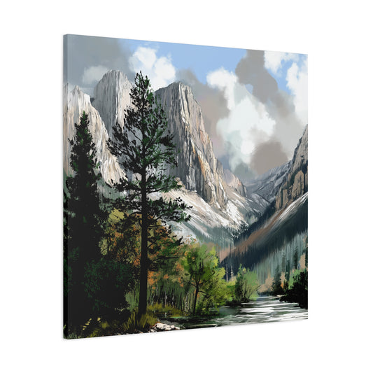 Colorado Rocky Mountain landscape with dramatic clouds and tall trees, limited-edition canvas wall art by Ted Clifton.